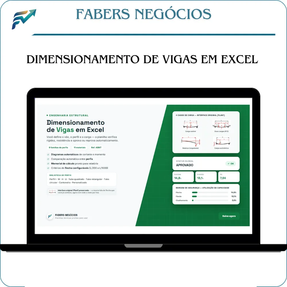 Planilha Cálculo Flexão de Vigas em Função do Momento em Excel