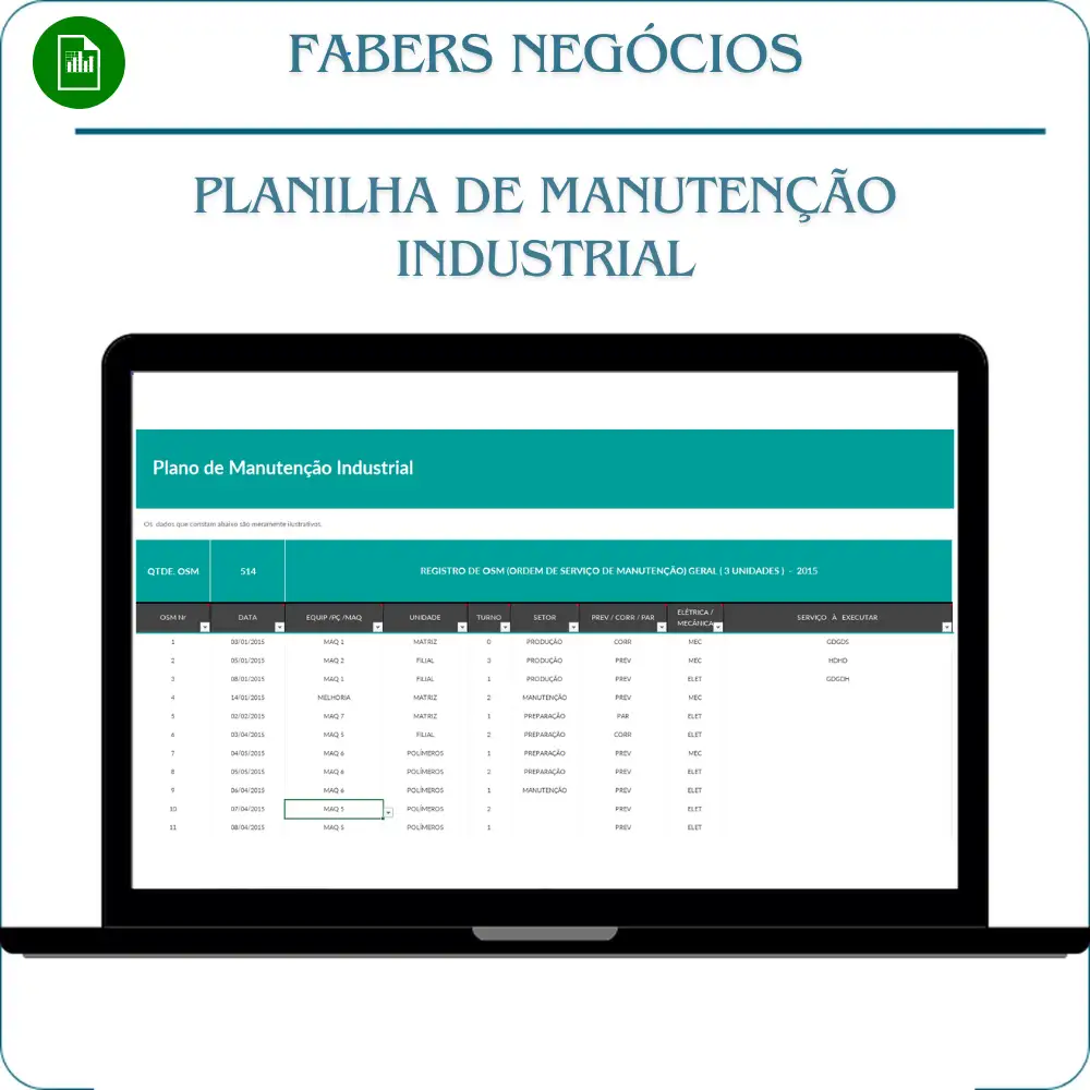 Planilha de Manutenção Industrial em Excel
