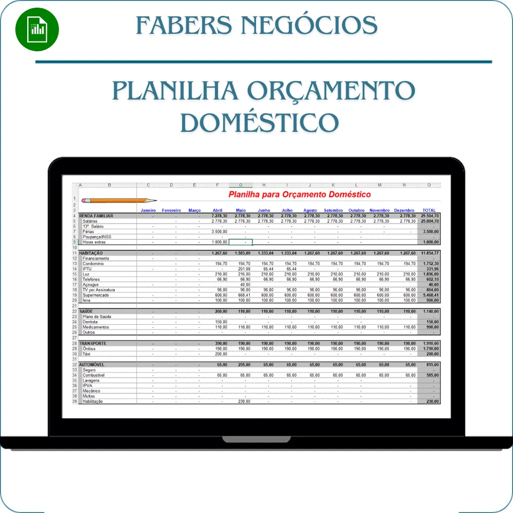 Planilha de orçamento doméstico em Excel
