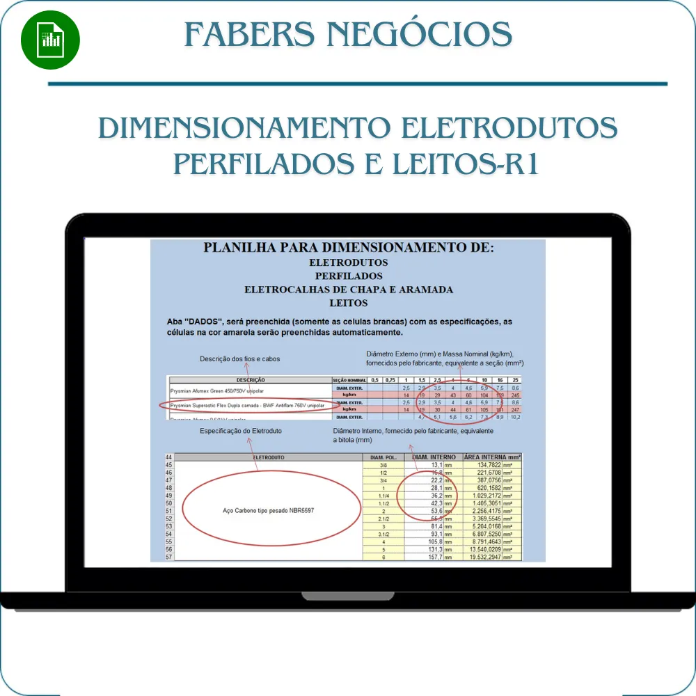 Planilha Dimensionamento Eletrodutos  perfilados e Leitos-R1 em Excel