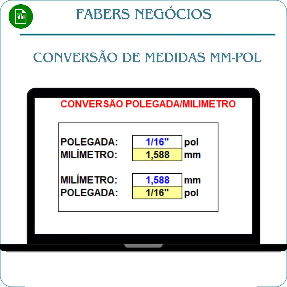 Planilha Excel Conversão de medidas mm-pol