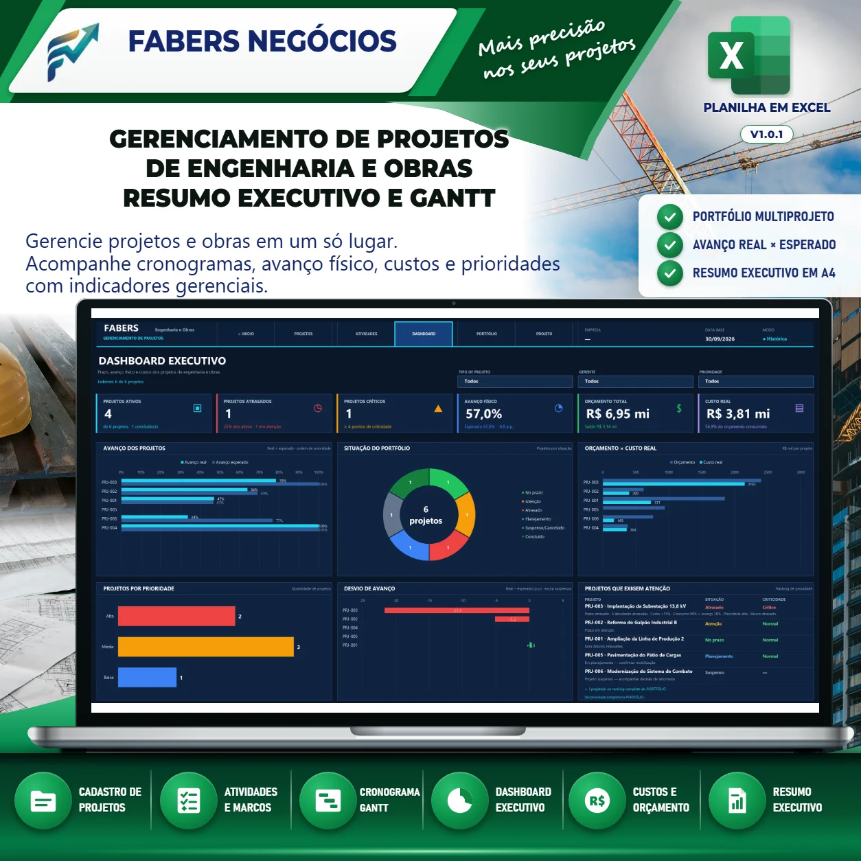 Planilha de Gerenciamento de Projetos de Engenharia e Obras V1.0.1