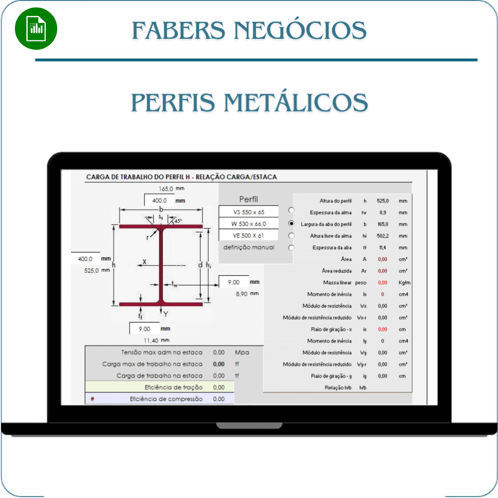 Planilhas Perfis Metálicos em Excel