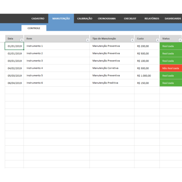 Planilha de Manutenção Preventiva 4.0 em Excel