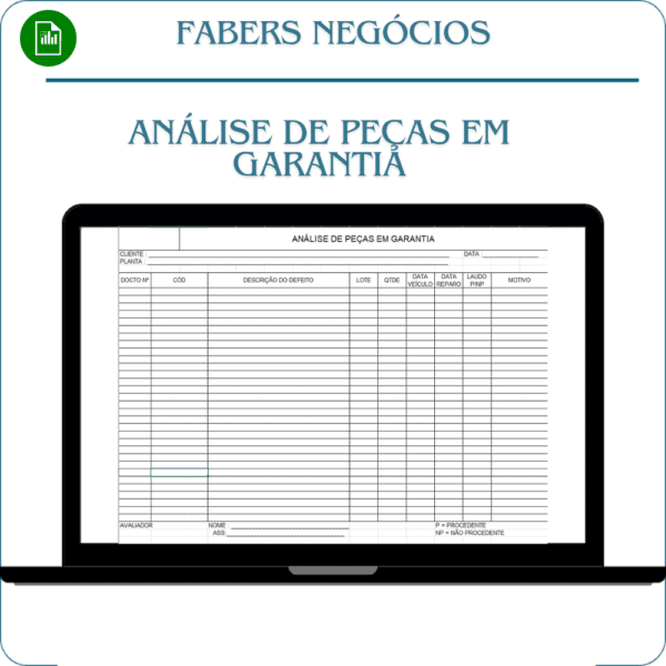 Planilha Análise De Peças Em Garantia em Excel