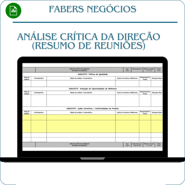 Planilha Análise Crítica da Direção (Resumo de Reuniões