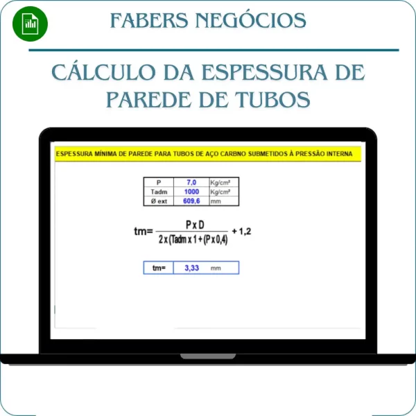 Planilha Cálculo da espessura de parede de tubos em Excel