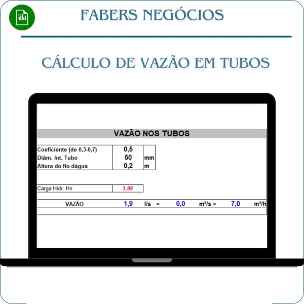 Planilha Cálculo de vazão em tubos em Excel