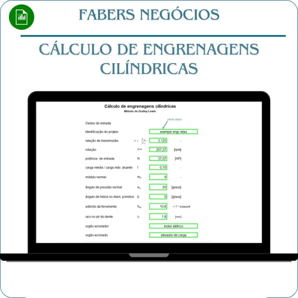 Planilha de calculo e dimensionamento de engrenagem, MOMENTO TORÇOR, CÁLCULO DOS DADOS CONSTRUTIVOS, CÁLCULO DA DISTÂNCIA ENTRE EIXOS, CÁLCULO DAS FORÇAS NO ENGRENAMENTO, CÁLCULO DAS REAÇÕES NOS MANCAIS EIXO 1, CÁLCULO DAS REAÇÕES NOS MANCAIS EIXO 2, CÁLCULO DAS REAÇÕES NOS MANCAIS EIXO 3, CÁLCULO DO DIÂMETRO DOS EIXOS, CÁLCULO DO DIMENSIONAMENTO DOS CUBOS, CÁLCULO DO DIMENSIONAMENTO DAS CHAVETAS