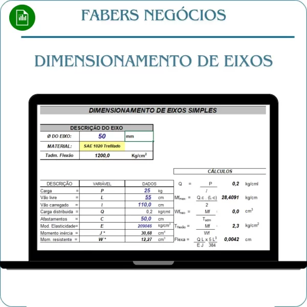 Planilha de dimensionamento de eixos