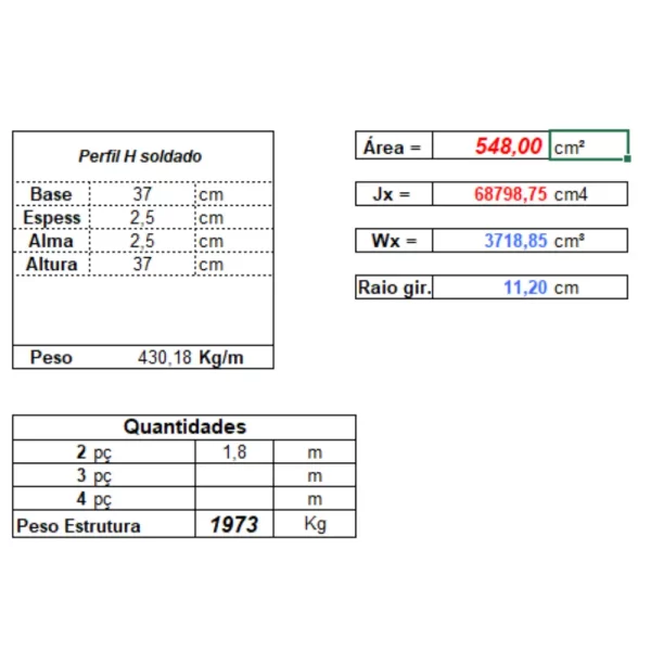 Formulas do perfil H soldado