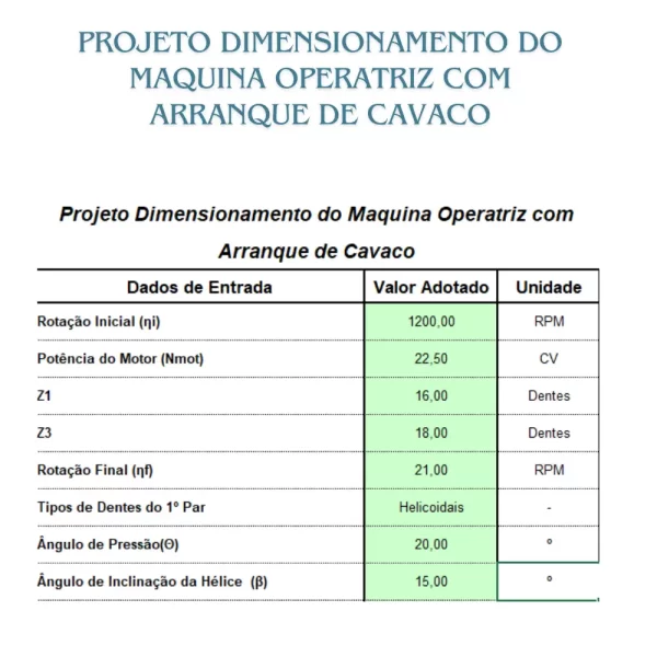 Planilha de Cálculo e dimensionamento de engrenagens cilíndricas em Excel - Imagem 4