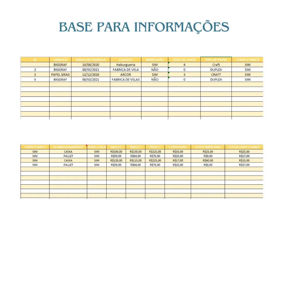 Planilha Sistema de cadastro para ordem de serviço para Gráficas em Excel - Imagem 2