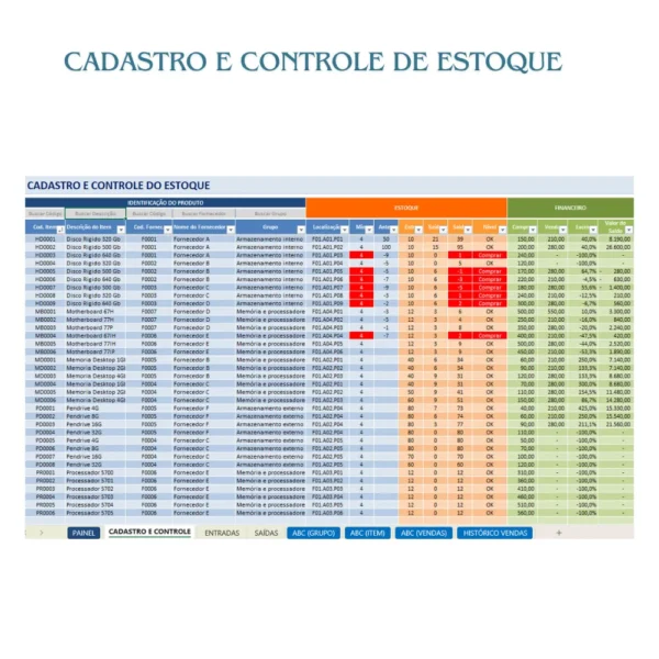 Planilha de Controle de Estoque com Gráficos Dinâmicos em Excel - Imagem 2