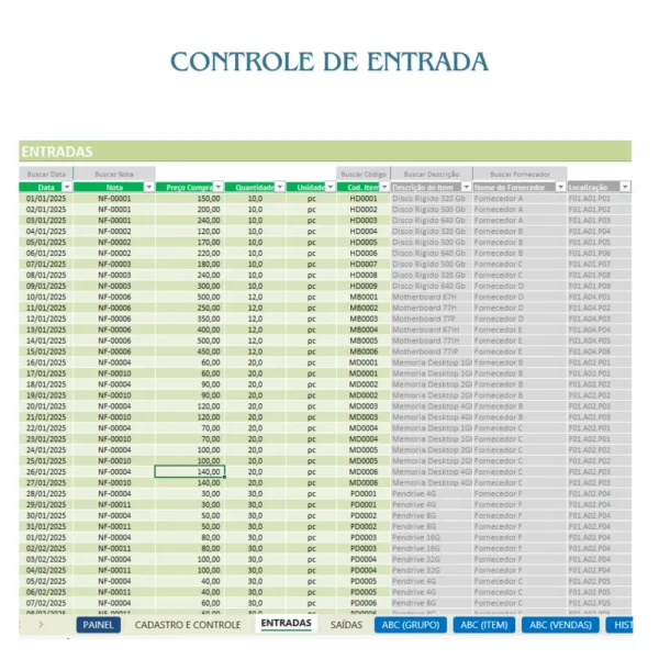 Planilha de Controle de Estoque com Gráficos Dinâmicos em Excel - Imagem 3