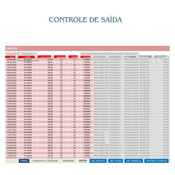 Planilha de Controle de Estoque com Gráficos Dinâmicos em Excel - Imagem 4