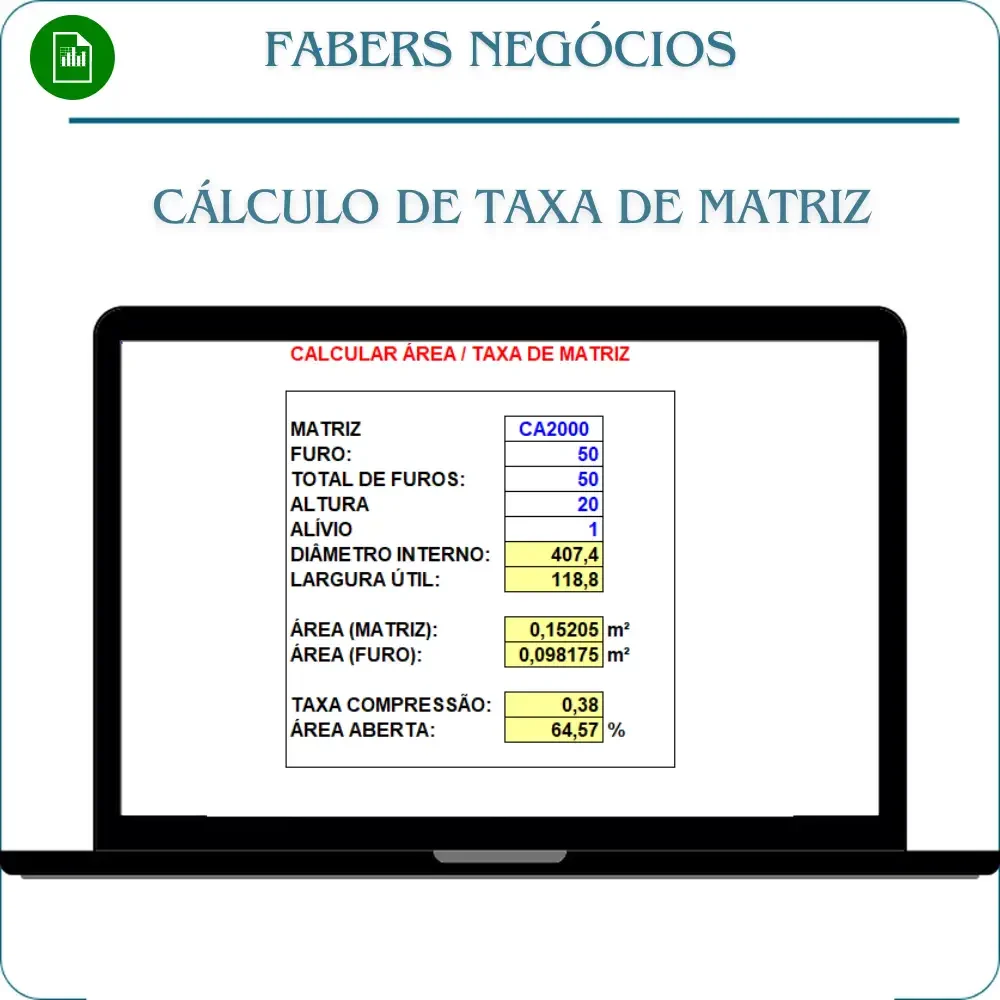 Planilha Cálculo de taxa de matriz em Excel
