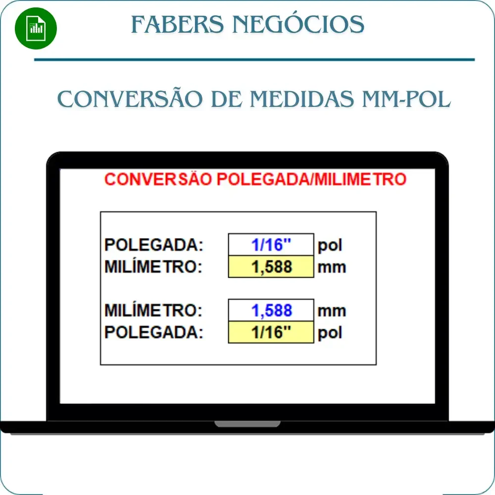 Planilha para conversão de milímetros para polegada