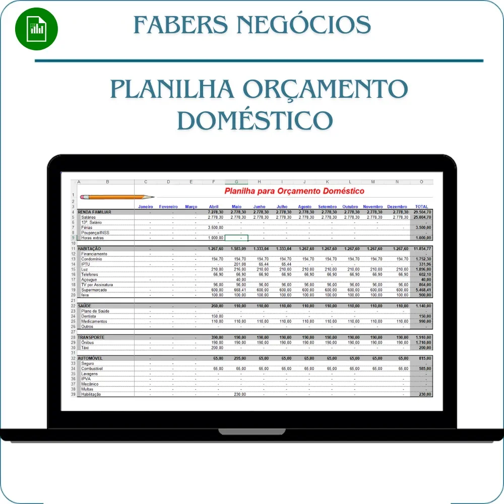 Planilha orcamento-domestico em Excel