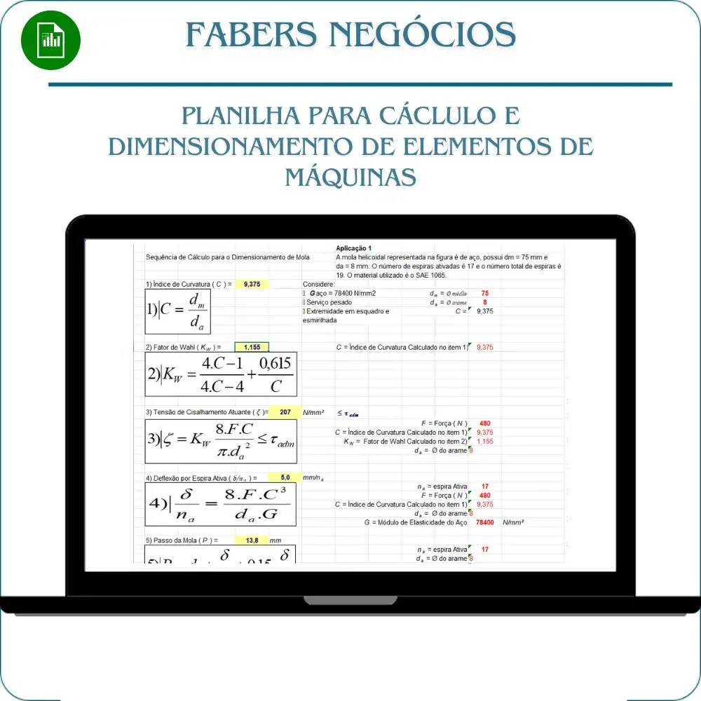 Planilha para calculo e dimensionamento de elemento de máquinas