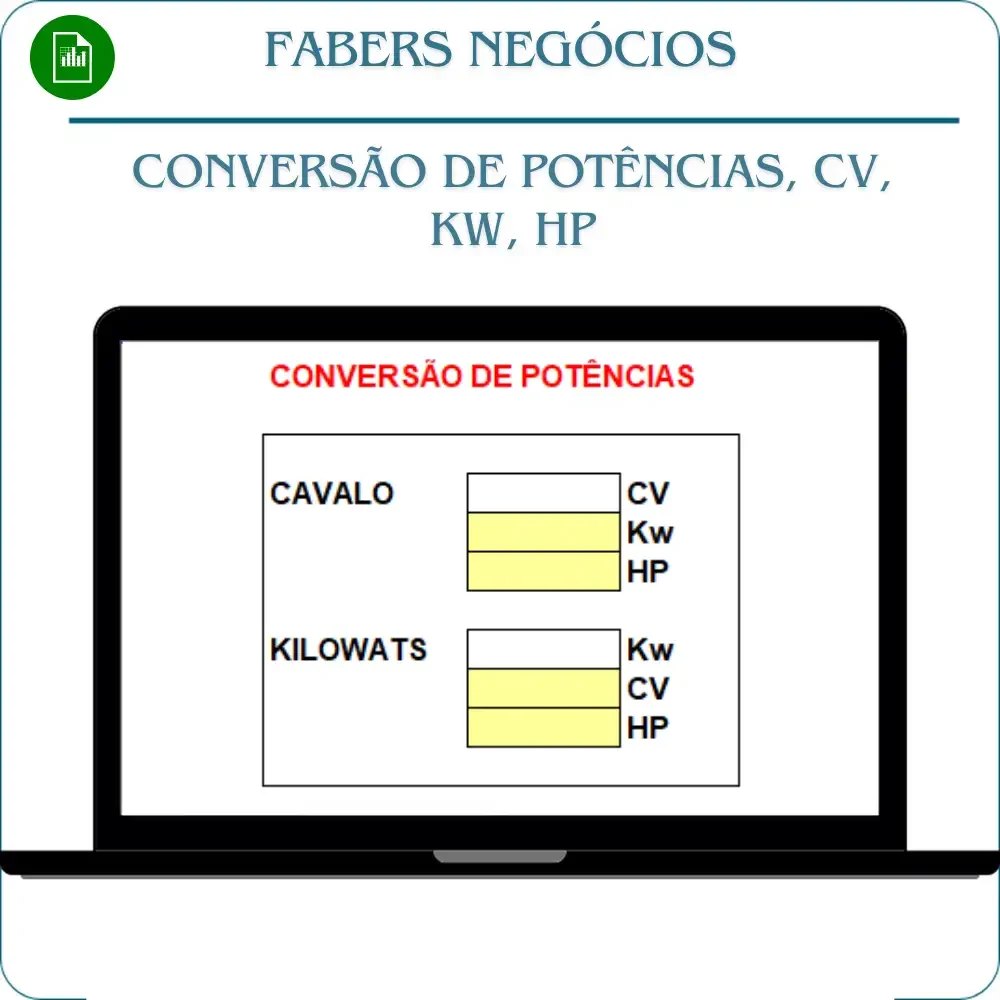 Planilha de conversão de CV, HP, KW